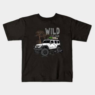 Wild Explorer Jeep - Adventure White Jeep Wild Explore for Outdoor enthusiasts Kids T-Shirt